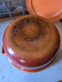 Oranje geëmailleerde gietijzeren pan
