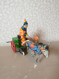 Antiek blikken speelgoed clown met zebra nr2