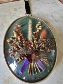 Vintage bolglas lijst droogbloemen