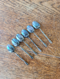 Verzilverde mokka lepeltjes bokkenpootje emaille bloemen