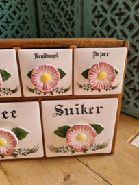 Antiek brocante kruidenkastje koffie thee suiker