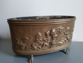 Antiek koperen jardiniere putti engelen