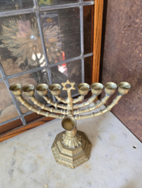 Antieke messing joodse kandelaar chanoekia