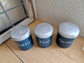 Petrol blauw emaille koffie thee suiker bussen