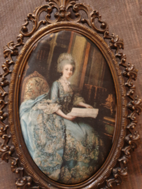 Antiek koperen barok lijstje zijde victoriaanse dame