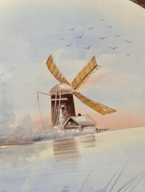 Antiek porseleinen dienblad hollands landschap molen