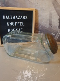 Oude liggende glazen snoeppot