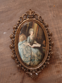 Antiek koperen barok lijstje zijde victoriaanse dame