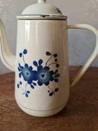 Creme emaille koffiepot blauwe bloemen