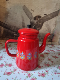 Rood emaille grandmere koffiepot