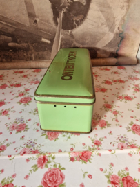 Oud groen blikken ontbijtkoek trommel