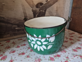 Groen emaille pot bloemen