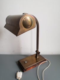 Antiek koperen bureaulamp notaris lamp op voet