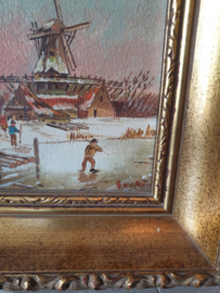 Schilderij hollands winterlandschap molen barok lijst nr2