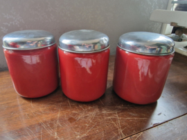 Rood emaille koffie thee suiker bussen