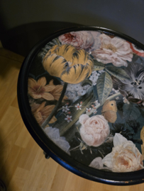 Oud houten bijzet tafeltje floraal decor