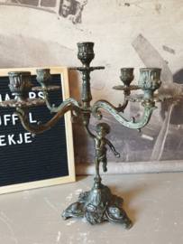 Antiek koperen kandelaar engel putti
