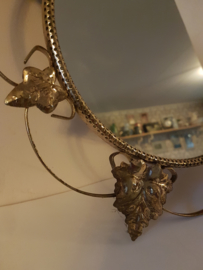 Vintage ronde spiegel metalen goudkleurige omlijsting bladeren