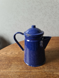 Blauw emaille gespikkelde koffiepot