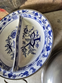 Antiek warmhoudbord meissen blue onion cloche