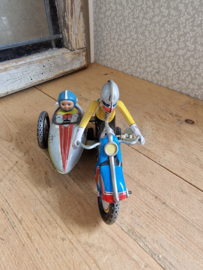 Blikken speelgoed motor met zijspan