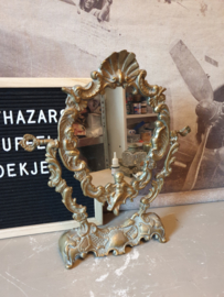 Antiek koperen tafel spiegel putti engel