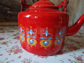 Rood emaille grandmere keteltje