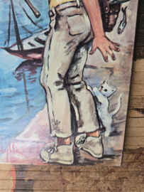 Vintage prent jongen visser Parijs