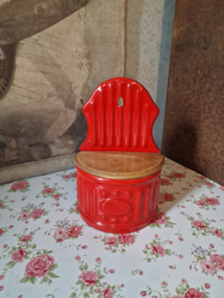 Rood emaille zoutpot houten deksel