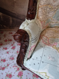Brocante oud kinder stoeltje sofa wereldkaart