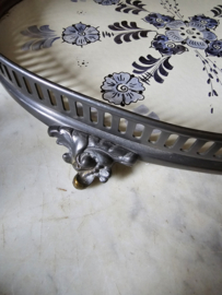 Antiek tinnen dienblad blauw decor