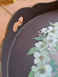 Oud houten beschilderd dienblad vogeltje