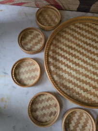 Vintage bamboe dienblad met onderzetters