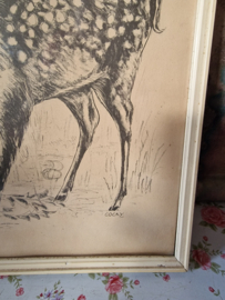 Vintage prent hert in houten lijst