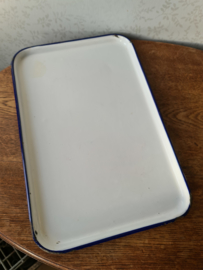 Wit emaille dienblad blauwe bies