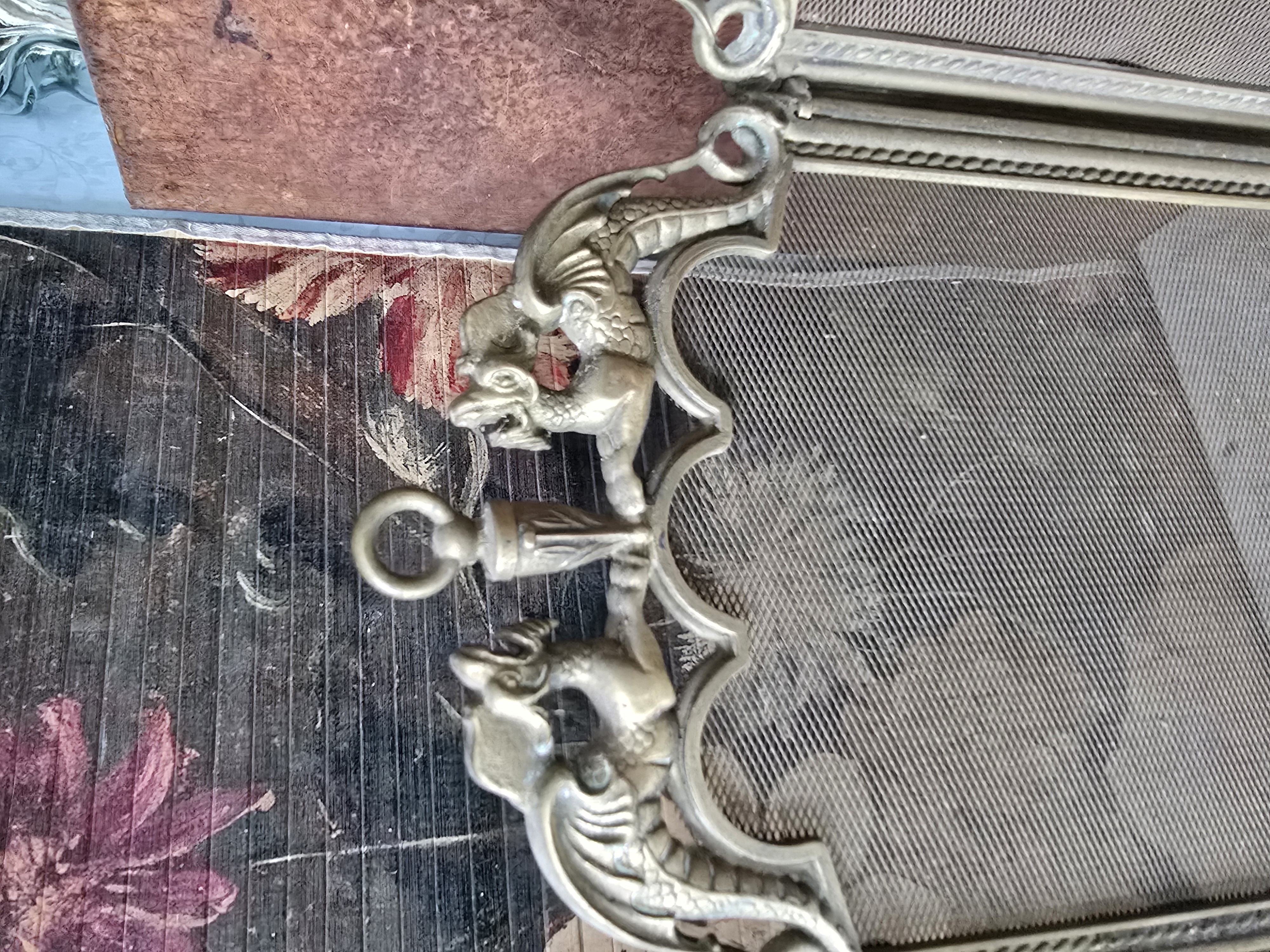 Antiek messing haardscherm vonkenvanger