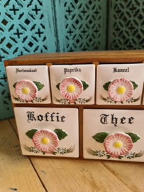 Antiek brocante kruidenkastje koffie thee suiker