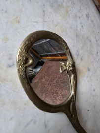 Art nouveau messing handspiegel dame