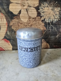 Grijs gewolkte emaille beschuitbus