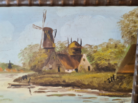 Antiek schilderij molen landschap 1941