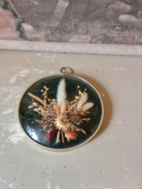 Vintage bolglas lijst droogbloemen