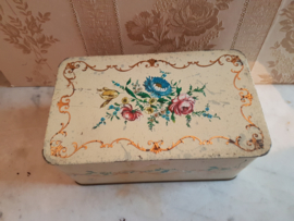 Oud brocante blik koektrommel rozen bloemen
