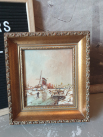 Schilderij hollands winterlandschap molen barok lijst nr1