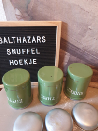 Reseda groen emaille koffie thee suiker bussen zilveren bies