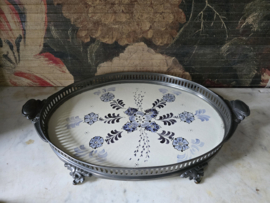 Antiek tinnen dienblad blauw decor