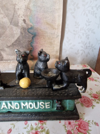 Gietijzeren spaarpot cat and mouse