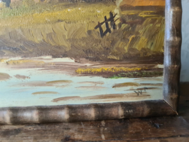 Antiek schilderij molen landschap 1941