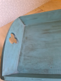 Oud blauw groen houten mangelbak