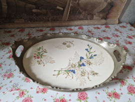 Antiek tinnen dienblad floraal decor