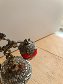 Vintage verzilverde glazen peper en zout stel aardbei